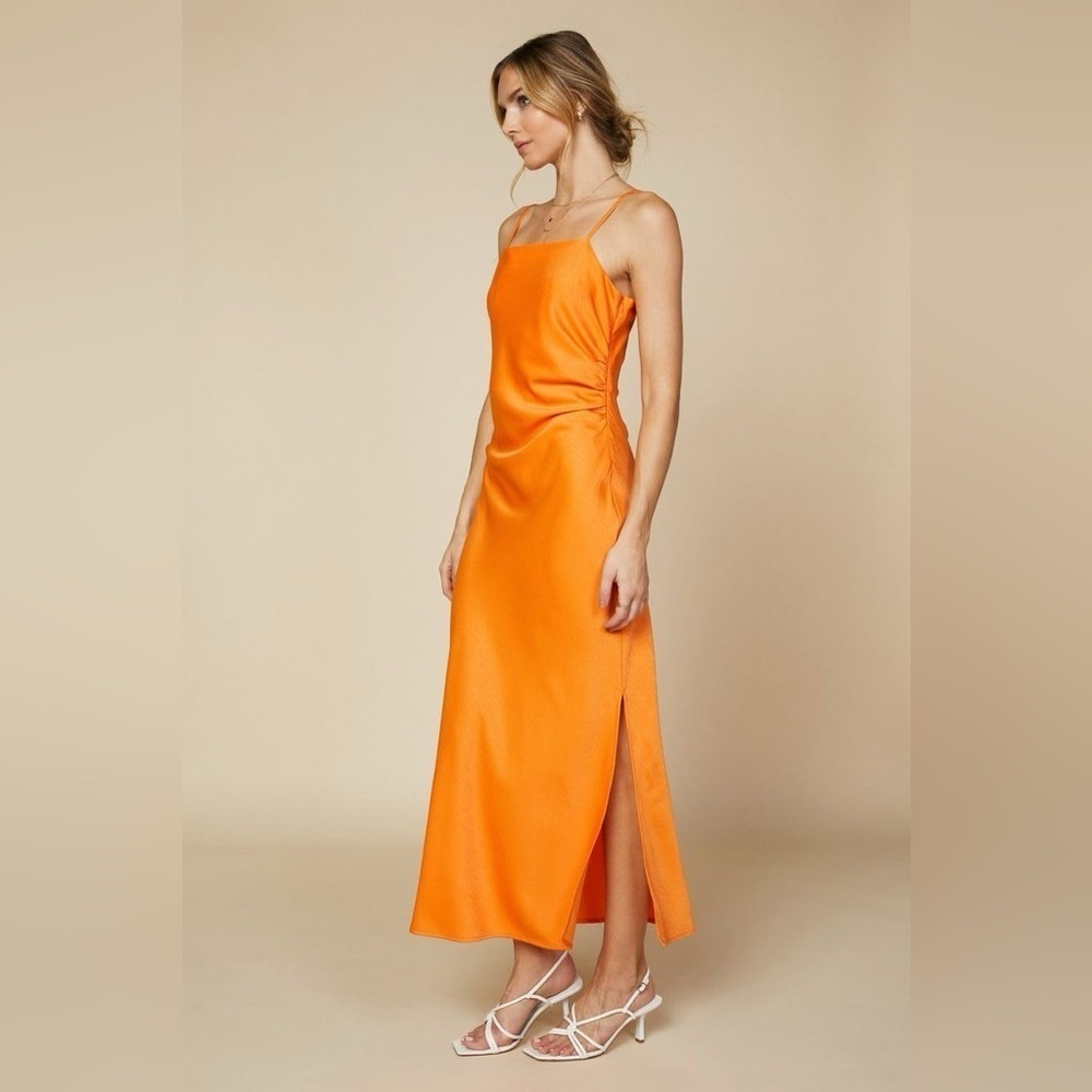 Skies Are Blue Curvy Orange Cami Split Satin Midi Dress 90’s Wedding Formal 3X - Picture 2 of 11